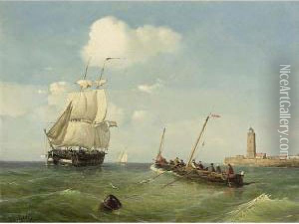 Sailing Vessels In A Calm Oil Painting - Petrus Paulus Schiedges