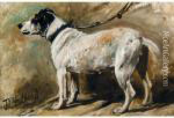A Terrier On A Lead Oil Painting - John Emms