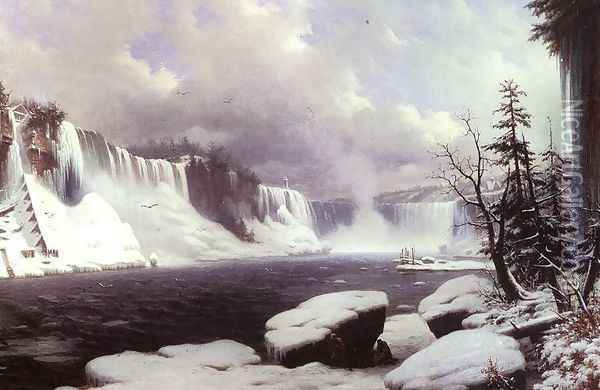 Winter at Niagara Falls 1856 Oil Painting - Hyppolyte Victor Valentin Sebron