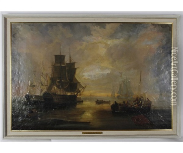 Shipping Becalmed Oil Painting - John Wilson Carmichael