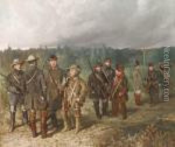 Hunting Party Of German Junkers Oil Painting - Ludwig Ferdinand Von Rayski