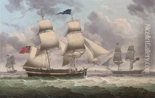 The Brig Concord In Two Positions Off The Coast Oil Painting - Henry Collins