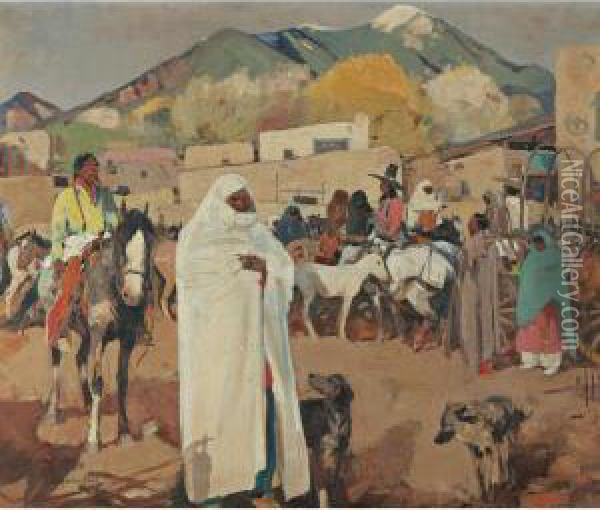 Fiesta Time At Taos Oil Painting - Laverne Nelson Black