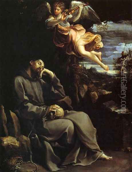 St Francis Consoled by Angelic Music Oil Painting - Guido Reni