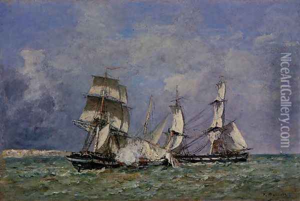 The Capture of a Raider Oil Painting - Eugene Boudin