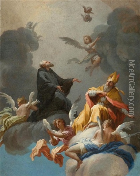 Bischof Und Weitere Heilige Auf Wolken Oil Painting - Giovanni Camillo Sagrestani