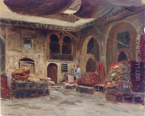 A Rug Merchant's Bazaar Oil Painting - Lockwood de Forest