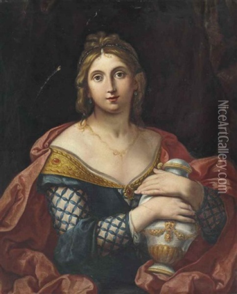 Portrait Of A Lady, Half-length, As Pandora Or Artemisia Oil Painting - Elisabetta Sirani