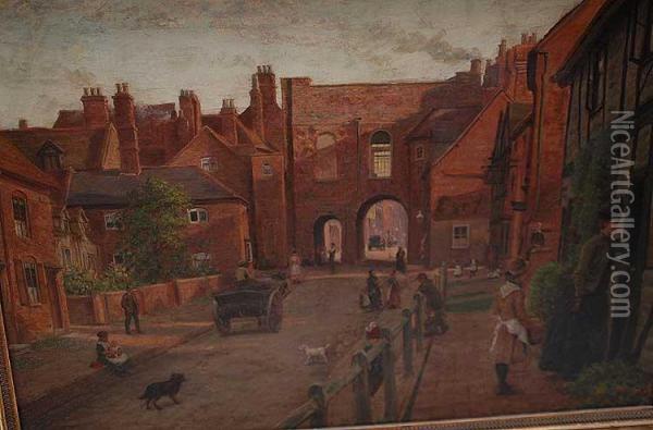 Village Scene Oil Painting - Frederick Bacon Barwell