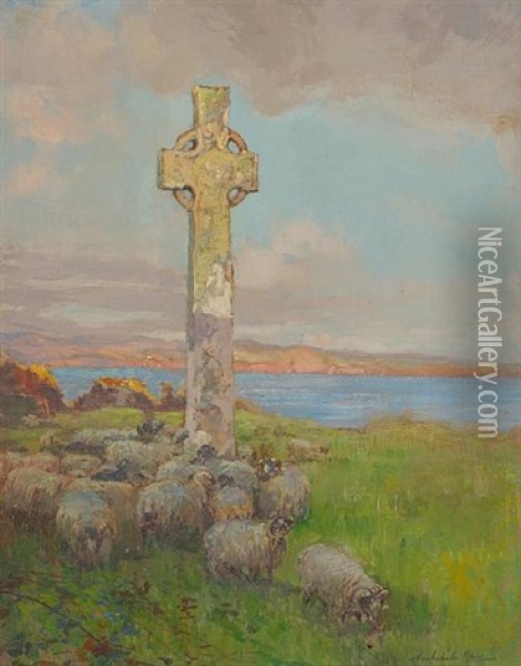 St. Martin's Cross, Iona Oil Painting - Archibald Kay