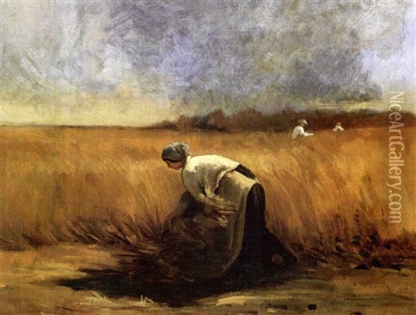 Harvesting At Cernay, A Study Oil Painting - Jules Breton
