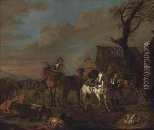Cavalrymen At Rest Oil Painting - Pieter Wouwermans or Wouwerman