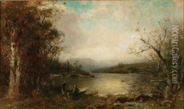 Fishing Scene At Sunrise Oil Painting - George Herbert McCord