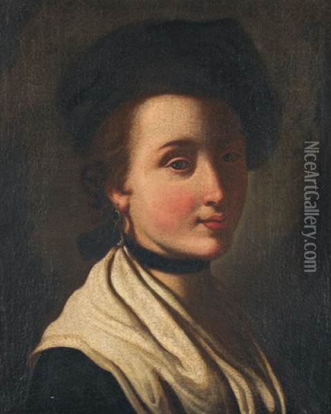Portrat Einer Jungen Dame Mit Hut Oil Painting - Alessandro Longhi