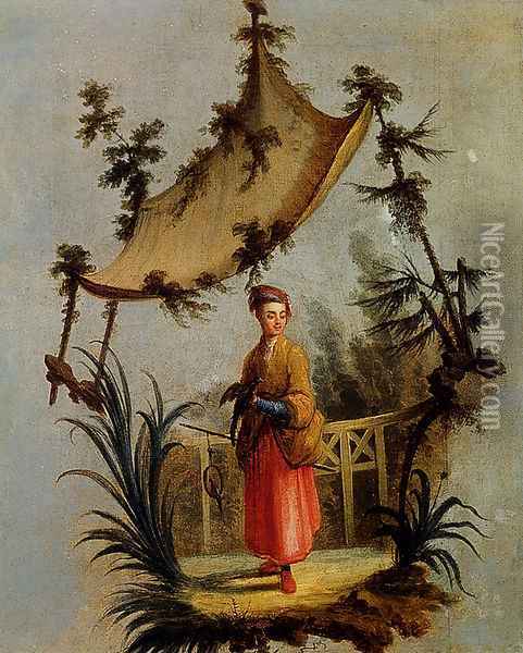 A Woman With A Bird Oil Painting - Jean-Baptiste Le Prince