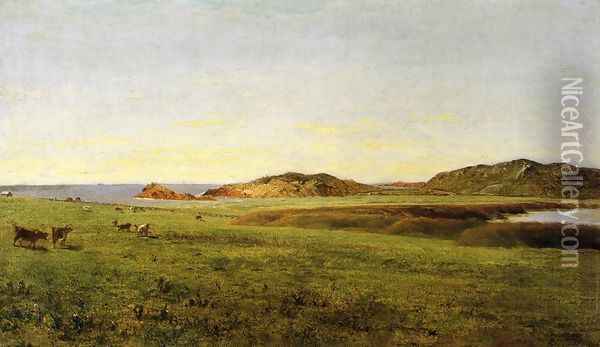 Landscape with Sea, Paradise Rocks, Newport, Rhode Island Oil Painting - John Frederick Kensett