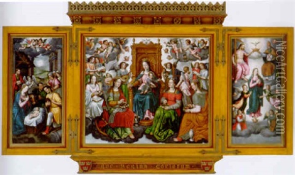 The Madonna And Child Enthroned With Saint Catherine, Saint Agnes, Saint Cecilia With The Magdalene And Angels Oil Painting - Jacob De Backer