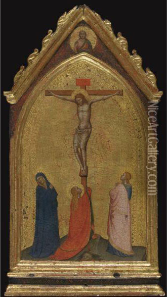 The Crucifixion With The Madonna And Saints Mary Magdalene And Johnthe Evangelist, Christ The Redeemer Above Oil Painting - Bernardo Daddi