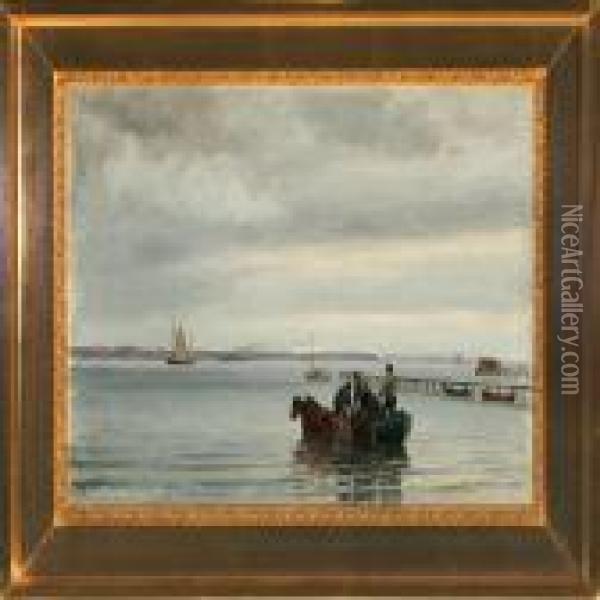 Fishermen Unloading The Cath Oil Painting - Christian Vigilius Blache