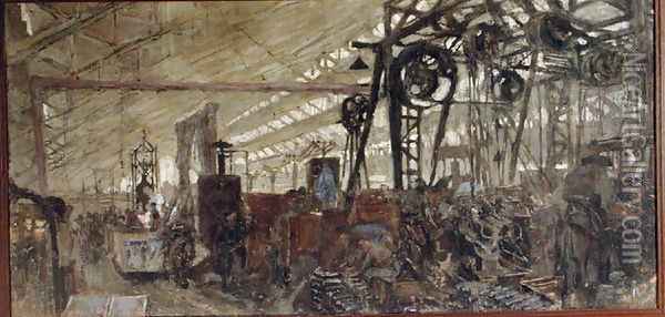 Interior of a Munitions Factory: The Forge, 1916-17 Oil Painting - Jean-Edouard Vuillard