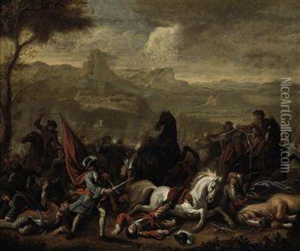 A Cavalry Battle Oil Painting - Jan von Huchtenburgh