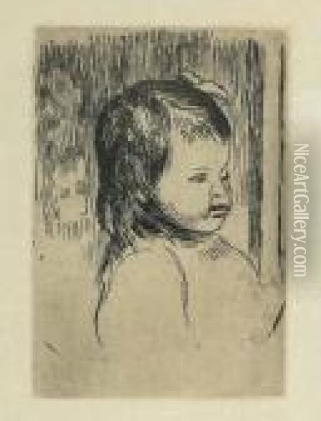 Buste D'enfant, Tourne A Droite. Um 1908. Oil Painting - Pierre Auguste Renoir