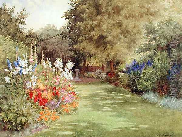 A Garden in July, c.1910 Oil Painting - Violet Common
