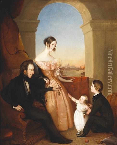 The James Cushing Family Oil Painting - Louis Lang