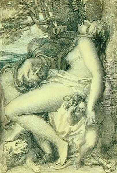Mars reposing in the lap of Venus, c.1805-15 Oil Painting - Richard Cosway