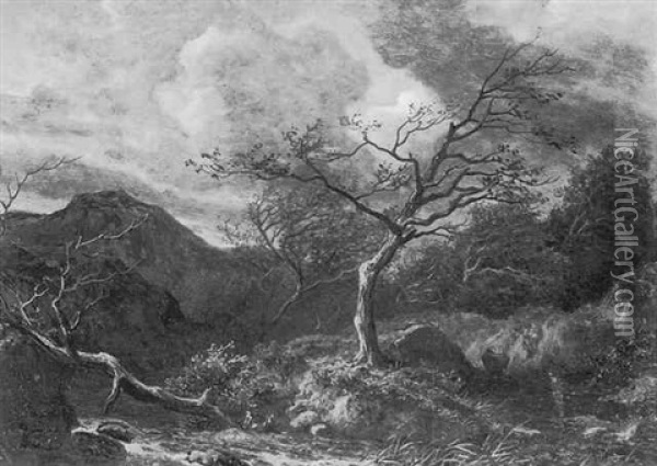 Paysage A La Riviere Sous L'orage (les Bords De La Bourbre?) Oil Painting - Hector Louis Allemand