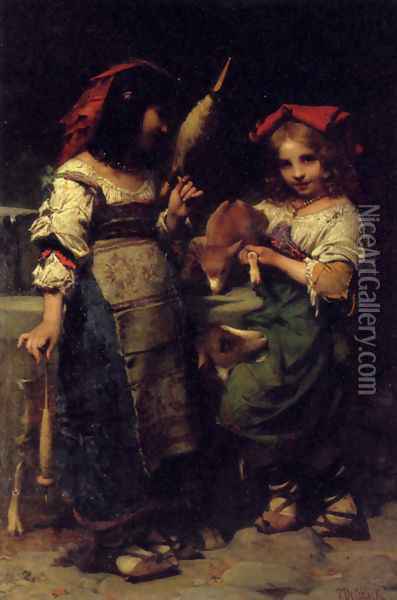 Girls At The Fountain Oil Painting - Pierre-Louis-Joseph de Coninck