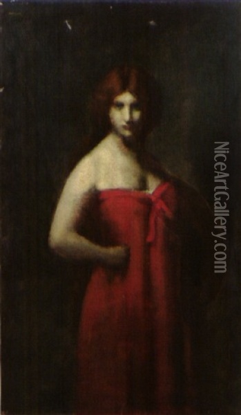 Portrait De Femme En Robe Rouge (judith) Oil Painting - Jean Jacques Henner