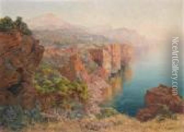 Rivage Aux Roches Rouges, Les Baleares Oil Painting - Eugene Deshayes
