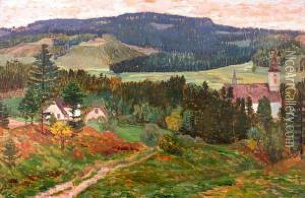 Krajina S Kostelikem Oil Painting - Antonin Hudecek