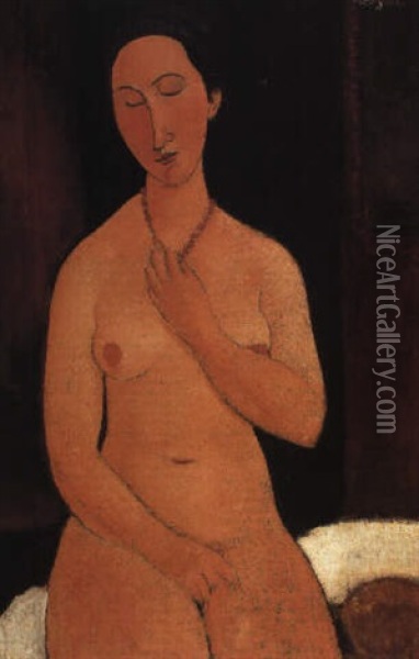 Nu Assis Au Collier Oil Painting - Amedeo Modigliani