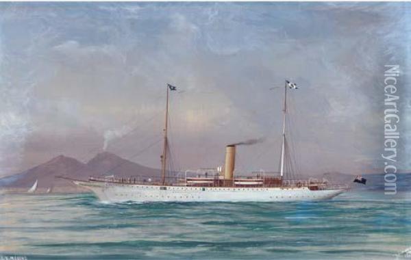 The Steam Yacht 
Mekong 
 In The Mediterranean Off Naples Oil Painting - Atributed To A. De Simone