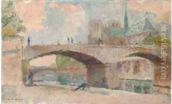 Le Pont de l'Archeveche et Notre-Dame de Paris Oil Painting - Albert Lebourg
