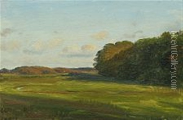 A Meadow With A Forest In The Middle Distance Oil Painting - Constantin (Carl Christian Constantin) Hansen