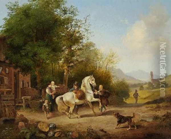 Abschied Vor Dem Bauernhaus Oil Painting - Joseph Heinrich Ludwig Marr