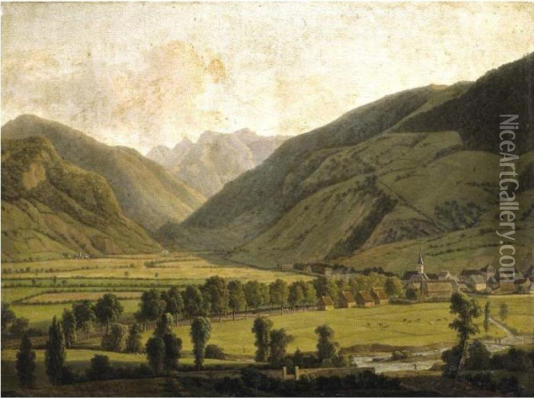 View Of Bagneres-de-luchon Oil Painting - Alexandre Louis R. Millin Du Perreux