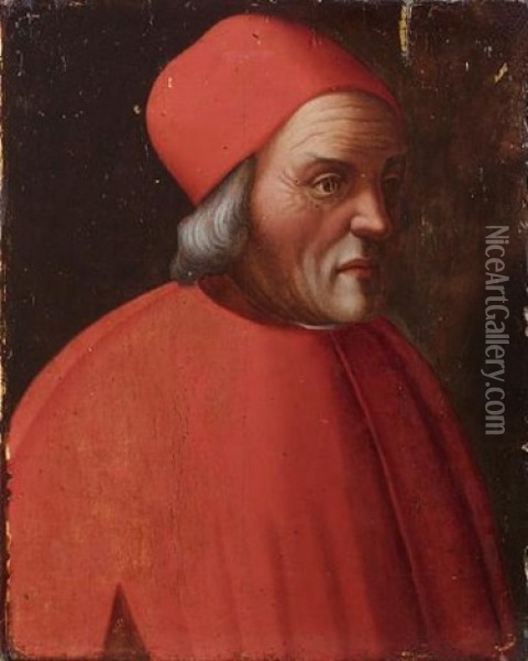 Portrait Of Marsilio Ficino, Bust-length, In A Scarlet Coat And Cap Oil Painting - Domenico Ghirlandaio