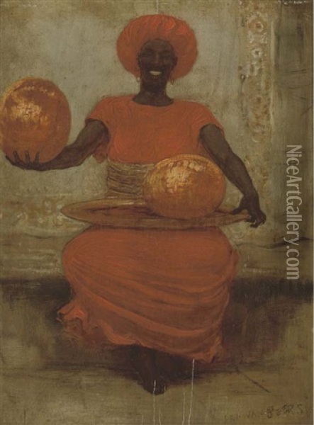 An African Melon Seller Oil Painting - Jan van Beers