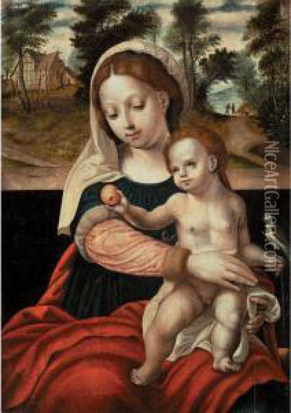 The Virgin And Child With A Parrot Oil Painting - Italian Unknown Master