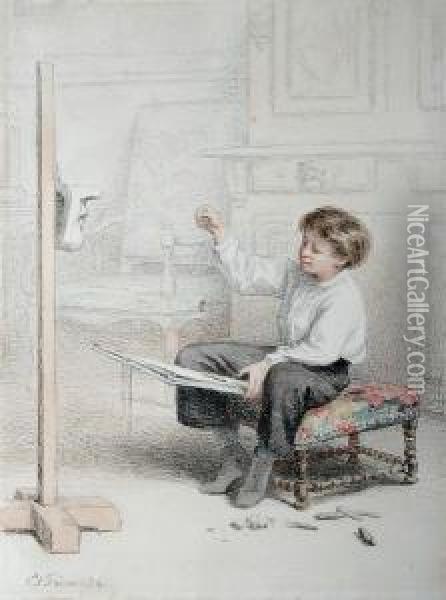 The Drawing Student Oil Painting - Edouard Frere
