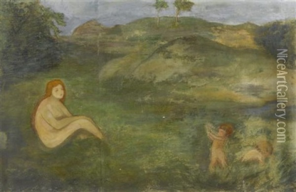 Nymphe Im Wiesengrund Als Reprasentantin Der Urzeit (fragment) Oil Painting - Arnold Boecklin