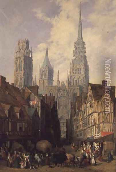 Rouen Cathedral Oil Painting - Lewis John Wood