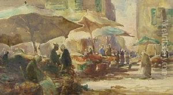 Market Stalls Oil Painting - Thomas William Morley