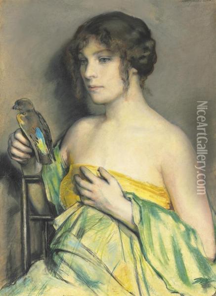 Woman With Parrot Oil Painting - William Sergeant Kendall