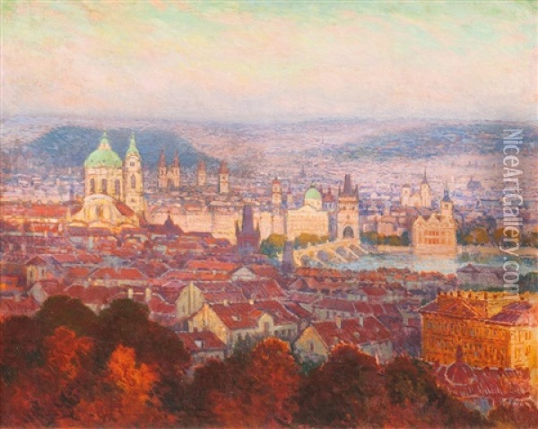 Praha Za Soumraku Oil Painting - Karel Langer