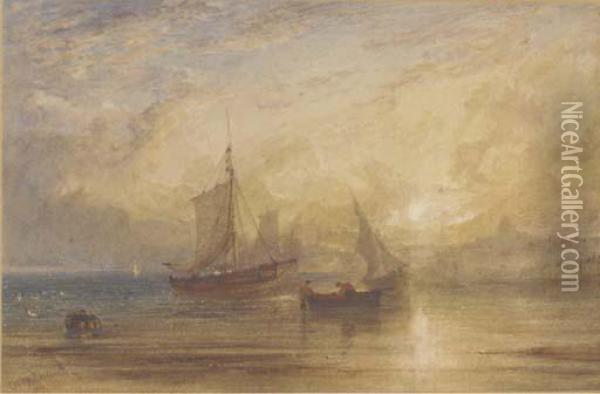 Off Ramsgate At Sunset Oil Painting - Anthony Vandyke Copley Fielding